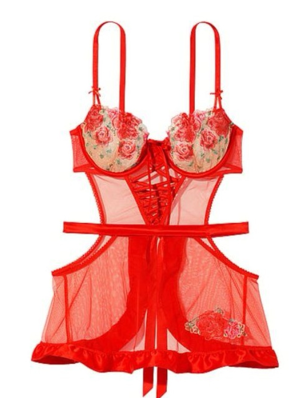 Victoria's Secret Red Very Sexy Wicked Unlined Floral Embroidery Apron • size M